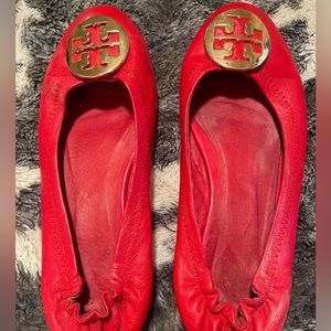 Tory Burch Red Reva Ballet Flats Size 8